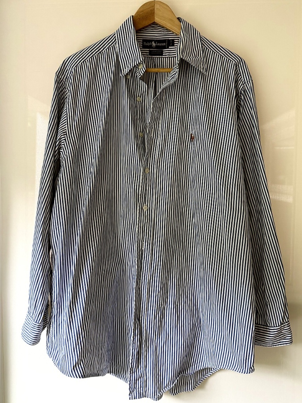 Ralph Lauren Yarmouth Blue Stripe Button Down Shirt 16.5 34